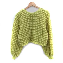 ナイスクラップ NICE CLAUP 前後2WAYポコポコプルオーバー カットソー 長袖 ラウンドネック F 黄緑 ライトグリーン /SM14