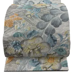 【美品】 袋帯 秀品 辻ヶ花柄 波 箔 水色 六通 正絹 【中古】