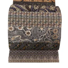 【美品】 袋帯 秀品 草花 向かい鳥 焦茶色 六通 正絹 【中古】