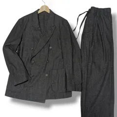 shiun シウン スーツ セットアップ ダブルブレスト HERRINGBONE W.B JACKET ＆ HERRINGBONE EASY TROUSERS ヘリンボーン ウエストゴム Sサイズ 実寸M相当  イージー ストレッチ ウール コットン メンズ