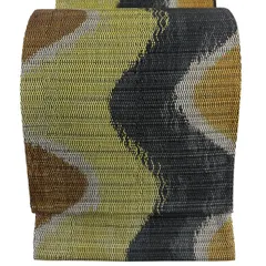 【美品】 袋帯 秀品 鈴乃屋 幾何学模様 箔 青黒 全通 正絹 【中古】