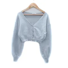 オリーブデオリーブ OLIVE des OLIVE ニットカーディガン Vネック ショート丈 F 水色 ライトブルー /HO14