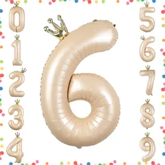 【特価セール】大きい 40インチ ナンバー6 バースデーバルーン 誕生日 王冠付き 風船 クラウン 飾り付け 数字 結婚式 パーティー バルーン 記念日 ウェディング GRESATEK キャラメル