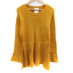 アズールバイマウジー AZUL by moussy カットソー 長袖 ラウンドネック ペプラム フレアスリーブ リボン ワッフル M マスタードイエロー /SM21