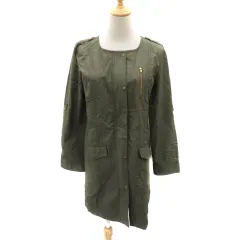 ナチュラルビューティーベーシック NATURAL BEAUTY BASIC ミリタリーコート スプリングコート ロング丈 ノーカラー L カーキ /YK4