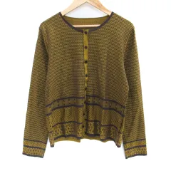 クリスチャンオジャール CHRISTIAN AUJARD カーディガン ミドル丈 ラウンドネック 総柄 9 黄 イエロー 茶 ブラウン /SM23