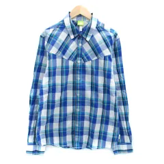 アディダスネオ adidas neo カジュアルシャツ 長袖 チェック柄 M マルチカラー 青 ブルー オレンジ /SM39