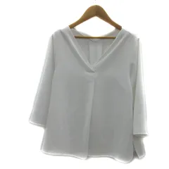 ナチュラルビューティーベーシック NATURAL BEAUTY BASIC ブラウス カットソー 七分袖 Vネック 無地 M 白 ホワイト /YS33