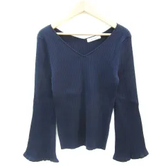 マイストラーダ Mystrada リブニット カットソー 長袖 Vネック フレアスリーブ 38 M ネイビー 紺 /YM17