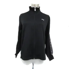 プーマ PUMA スポーツウェア ジャージ ブルゾンジャケット ミドル丈 スタンドカラー ジップアップ ロゴ刺繡 S 黒 ブラック 薄ピンク /YS13