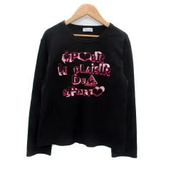 ルコックスポルティフ le coq sportif Tシャツ カットソー ラウンドネック 長袖 プリント O XS黒 ブラック ピンク /HO39