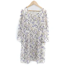 デビュー ド フィオレ Debut de Fiore ワンピース ひざ丈 七分袖 ラウンドネック 総柄 38 M マルチカラー アイボリー 紫 パープル /SM32