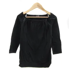 インディヴィ INDIVI カットソー 七分袖 ラウンドネック 無地 リボン 小さいサイズ 5 XXS 黒 ブラック /YS24