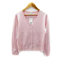 エフデ ef-de カーディガン ミドル丈 Vネック 無地 9 ピンク /SY2