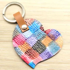 ハート チャーム キュート チェック キーホルダー 革 鍵 バッグ タグ レザー