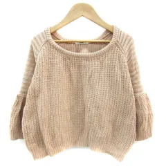 ミスティック mystic ニット カットソー ショート丈 七分袖 F ピンクベージュ /YM33