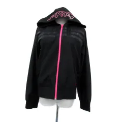 アディダス adidas スポーツウェア ジャージ ブルゾンジャケット ミドル丈 ボーダー柄 ジップアップ 160 黒 ブラック ネオンピンク /YS16 女の子