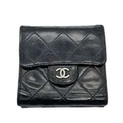 【玉津店 中古】CHANEL Wホック 三つ折り財布 ココマーク ブラック マトラッセ コンパクトウォレット TA2500954