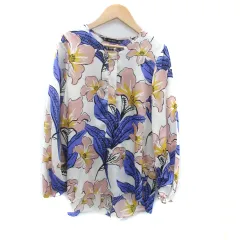 ザラ ベーシック ZARA BASIC ブラウス カットソー 長袖 花柄 XS マルチカラー オフホワイト /HO28