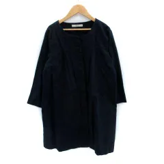 シュカ Shuca ノーカラーコート ロング丈 M 紺 ネイビー /SM34