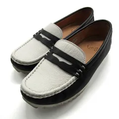 イング ローファー スリッポン モカシン シューズ ブランド 靴 白 黒 レディース 22.5サイズ ホワイト×ブラック ing 【中古】