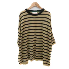 ニコアンド Niko and.. ニット カットソー 七分袖 ボーダー柄 F ベージュ 黒 ブラック /YK33