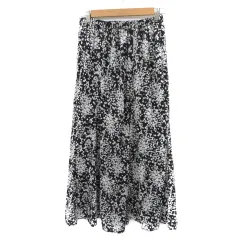 アーバンリサーチ URBAN RESEARCH フレアスカート ギャザースカート ロング丈 花柄 F 黒 ブラック オフホワイト /YK32