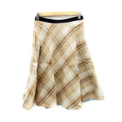 イネド INED フレアスカート ミモレ丈 チェック柄 マルチカラー リネン 麻 7 ベージュ /SY16