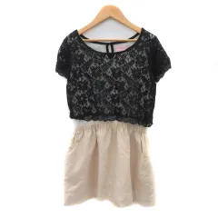 ティティー&コー TITTY&CO ドッキングワンピース ミニ丈 半袖 レース F 黒 ブラック アイボリー /YK37