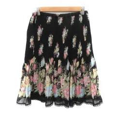オリーブデオリーブ OLIVE des OLIVE プリーツスカート ミモレ丈 花柄 マルチカラー 黒 ブラック /YK6