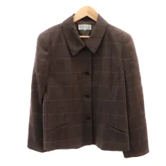 バンベール VINVERT ステンカラージャケット ミドル丈 総裏地 シングルボタン チェック柄 オーバーサイズ 9 ブラウン 黒 ブラック /YK19