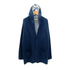 イッカ ikka カーディガン ミドル丈 フード付き 無地 M 紺 ネイビー /SY23