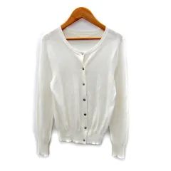 ジーナシス JEANASIS カーディガン ミドル丈 ラウンドネック 無地 F 白 ホワイト /SY36