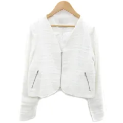 マーキュリーデュオ MERCURYDUO ノーカラージャケット ミドル丈 ジップアップ ツイード スパンコール F ホワイト 白 /YM43