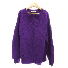 レイビームス Ray Beams ニット セーター 長袖 スリットネック ケーブル編み オーバーサイズ 紫 パープル /YS37