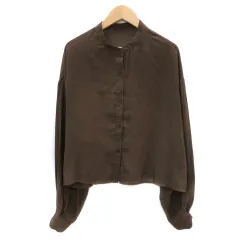 クラシカルエルフ CLASSICAL ELF シャツ ブラウス 長袖 バンドカラー オーバーサイズ L ブラウン /YK32