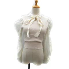 マーキュリーデュオ MERCURYDUO ニット カットソー 長袖 レイヤード風 リボン 無地 F 薄ピンク オフホワイト /SY33