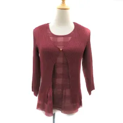 クリスチャンオジャール CHRISTIAN AUJARD カーディガン ミドル丈 七分袖 カットソー ノースリーブ チェック柄 2点セット 9T ボルドー /YK50