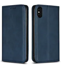 ★iCoverCase for 適用 iPhone X ケース iPhone XS 通用 手帳型 iPhoneX iPhoneXS アイフォンX スマホケース アイフォンXS 手帳型 case カバー 用 アイホンX  レトロ ネイビー