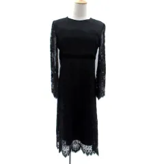 アクアガール aquagirl ワンピース ラウンドネック 長袖 ミモレ丈 総レース インナー付き 36 S 黒 ブラック /HO41