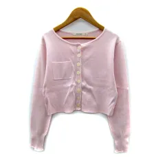 マウジー MOUSSY カーディガン ショート丈 ラウンドネック 無地 F ピンク /SY29