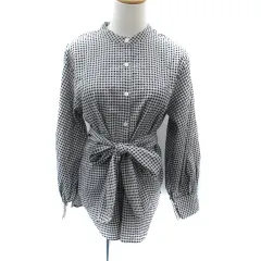 センスオブプレイス バイ アーバンリサーチ Sense of Place by Urban Research シャツ ブラウス 長袖 バンドカラー ギンガムチェック柄 リボン ONE 黒 ブラック アイボリー /SM4