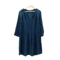 コントワーデコトニエ COMPTOIR DES COTONNIERS ワンピース ひざ丈 長袖 スリットネック 総柄 5 紺 ネイビー /SY38