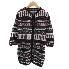 ジャーナルスタンダード JOURNAL STANDARD ニットカーディガン ミドル丈 七分袖 ラウンドネック 総柄 麻 リネン マルチカラー 黒 ブラック /YS38