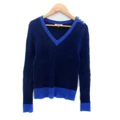 ナチュラルビューティーベーシック NATURAL BEAUTY BASIC ニット カットソー Vネック 長袖 M 紺 ネイビー 青 ブルー /HO27