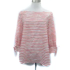 ミラオーウェン Mila Owen カットソー 七分袖 オフショルダー ボーダー柄 リボン 0 白 ホワイト 赤 レッド /SM40