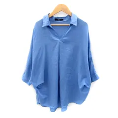 アズールバイマウジー AZUL by moussy ブラウス シャツ 七分袖 スキッパーカラー 無地 オーバーサイズ S 青 ブルー /SY25