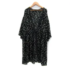 レトロガール RETRO GIRL カーディガン ロング丈 前開き 花柄 レース マルチカラー M 黒 ブラック /SY33