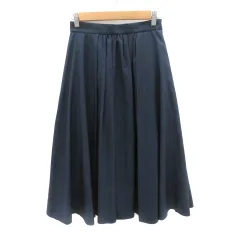 アナトリエ ANATELIER フレアスカート ギャザースカート ロング丈 36 S 紺 ネイビー /YK5