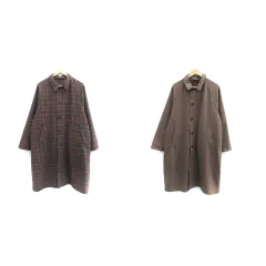 ハレ HARE ステンカラーコート リバーシブル ロング丈 チェック柄 M マルチカラー 茶 ブラウン /SM48
